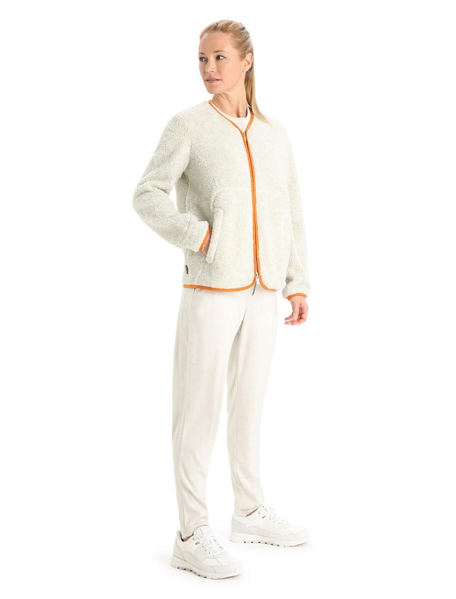 Ecru Heather / Flash Icebreaker RealFleece™ Merino High Pile Long Sleeve Zip Cardigan Women's Hoodie | AU 1664HAPK